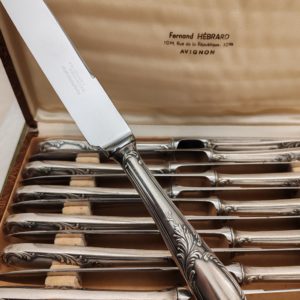 12 Couteaux en Métal Argenté
Modèle Rocaille
Maison Frionnet François début XXÈME
Dans leur Écrin,