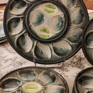 Grand Plat à huîtres en Barbotine St CLÉMENT Diamètre 37 CM + 6 Assiettes Diamètre 26 cm